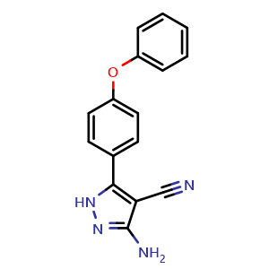 Chemical structure of 3-amino-5-(4-phenoxyphenyl)-1H-pyrazole-4-carbonitrile , CAS 330792-70-6, AChemBlock Q66200