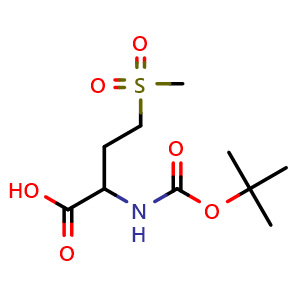 Chemical structure of 2-((tert-butoxycarbonyl)amino)-4-(methylsulfonyl)butanoic acid , CAS 1163303-84-1, AChemBlock Q66238
