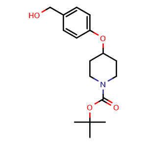 Chemical structure of tert-butyl 4-(4-(hydroxymethyl)phenoxy)piperidine-1-carboxylate , CAS 321337-38-6, AChemBlock Q66258