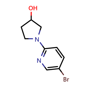 Chemical structure of 1-(5-bromopyridin-2-yl)pyrrolidin-3-ol , CAS 1159816-64-4, AChemBlock Q66263