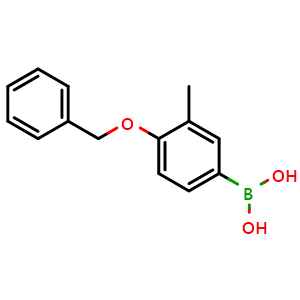 Chemical structure of (4-(benzyloxy)-3-methylphenyl)boronic acid , CAS 338454-30-1, AChemBlock Q66281