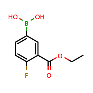 Chemical structure of (3-(ethoxycarbonyl)-4-fluorophenyl)boronic acid , CAS 874219-36-0, AChemBlock Q66326