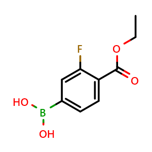 Chemical structure of (4-(ethoxycarbonyl)-3-fluorophenyl)boronic acid , CAS 874288-38-7, AChemBlock Q66329