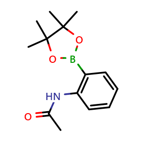 Chemical structure of N-(2-(4,4,5,5-tetramethyl-1,3,2-dioxaborolan-2-yl)phenyl)acetamide , CAS 380430-61-5, AChemBlock Q66339