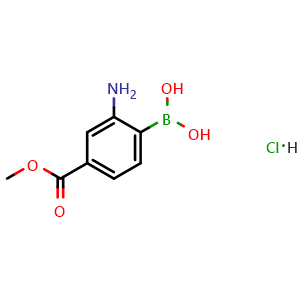 Chemical structure of (2-amino-4-(methoxycarbonyl)phenyl)boronic acid hydrochloride , CAS 380430-55-7, AChemBlock Q66340