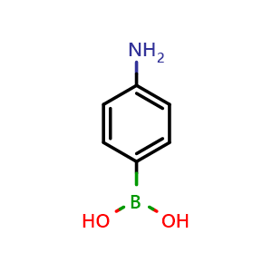 Chemical structure of (4-aminophenyl)boronic acid , CAS 89415-43-0, AChemBlock Q66344