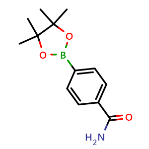 Chemical structure of 4-(4,4,5,5-tetramethyl-1,3,2-dioxaborolan-2-yl)benzamide , CAS 179117-44-3, AChemBlock Q66349