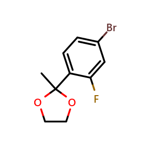 Chemical structure of 2-(4-Bromo-2-fluorophenyl)-2-methyl-1,3-dioxolane , CAS 625446-23-3, AChemBlock Q66355