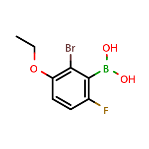 Chemical structure of (2-bromo-3-ethoxy-6-fluorophenyl)boronic acid , CAS 849052-19-3, AChemBlock Q66358