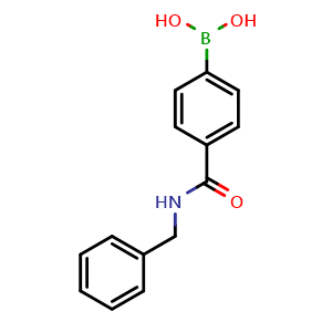 Chemical structure of (4-(benzylcarbamoyl)phenyl)boronic acid , CAS 252663-47-1, AChemBlock Q66376