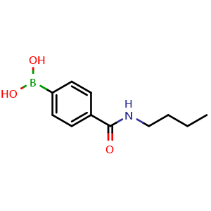 Chemical structure of (4-(butylcarbamoyl)phenyl)boronic acid , CAS 252663-48-2, AChemBlock Q66386