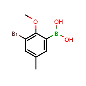 Chemical structure of (3-bromo-2-methoxy-5-methylphenyl)boronic acid , CAS 870717-99-0, AChemBlock Q66389