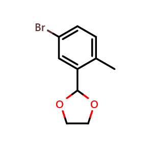 Chemical structure of 2-(5-bromo-2-methylphenyl)-1,3-dioxolane , CAS 924011-26-7, AChemBlock Q66405