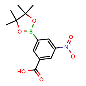 Chemical structure of 3-nitro-5-(4,4,5,5-tetramethyl-1,3,2-dioxaborolan-2-yl)benzoic acid , CAS 377780-80-8, AChemBlock Q66422