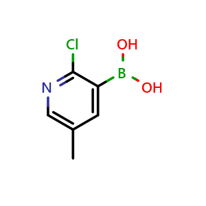 Chemical structure of (2-chloro-5-methylpyridin-3-yl)boronic acid , CAS 913835-86-6, AChemBlock Q66436