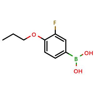 Chemical structure of (3-fluoro-4-propoxyphenyl)boronic acid , CAS 192376-68-4, AChemBlock Q66497