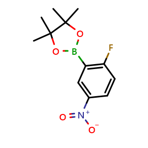 Chemical structure of 2-(2-fluoro-5-nitrophenyl)-4,4,5,5-tetramethyl-1,3,2-dioxaborolane , CAS 425378-68-3, AChemBlock Q66498