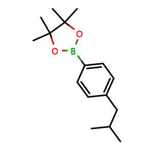 Chemical structure of 2-(4-isobutylphenyl)-4,4,5,5-tetramethyl-1,3,2-dioxaborolane , CAS 1033753-01-3, AChemBlock Q66509