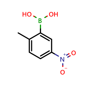 Chemical structure of (2-methyl-5-nitrophenyl)boronic acid , CAS 100960-11-0, AChemBlock Q66512