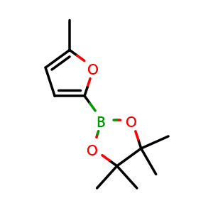 Chemical structure of 4,4,5,5-tetramethyl-2-(5-methylfuran-2-yl)-1,3,2-dioxaborolane , CAS 338998-93-9, AChemBlock Q66520