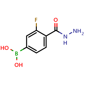 Chemical structure of (3-fluoro-4-(hydrazinecarbonyl)phenyl)boronic acid , CAS 850568-06-8, AChemBlock Q66535