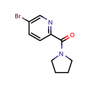 Chemical structure of (5-bromopyridin-2-yl)(pyrrolidin-1-yl)methanone , CAS 742085-70-7, AChemBlock Q66571