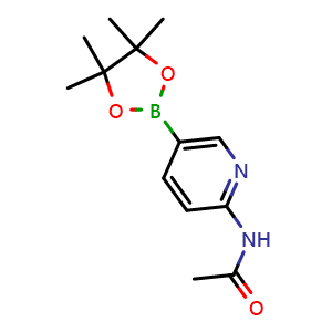 Chemical structure of N-(5-(4,4,5,5-tetramethyl-1,3,2-dioxaborolan-2-yl)pyridin-2-yl)acetamide , CAS 904326-87-0, AChemBlock Q66579