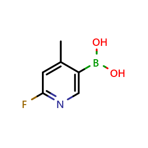 Chemical structure of (6-fluoro-4-methylpyridin-3-yl)boronic acid , CAS 1072944-18-3, AChemBlock Q66593