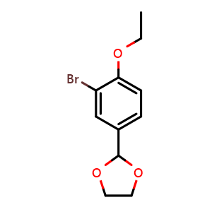 Chemical structure of 2-(3-bromo-4-ethoxyphenyl)-1,3-dioxolane , CAS 1267403-79-1, AChemBlock Q66621