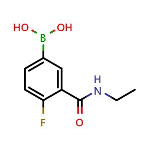 Chemical structure of (3-(Ethylcarbamoyl)-4-fluorophenyl)boronic acid , CAS 874219-20-2, AChemBlock Q66635