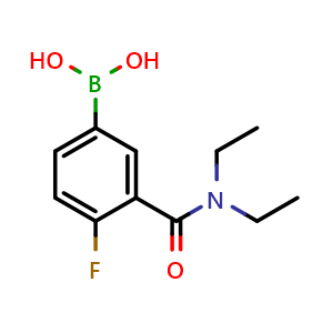 Chemical structure of (3-(diethylcarbamoyl)-4-fluorophenyl)boronic acid , CAS 874219-28-0, AChemBlock Q66638