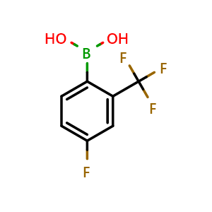 Chemical structure of (4-fluoro-2-(trifluoromethyl)phenyl)boronic acid , CAS 182344-16-7, AChemBlock Q66643