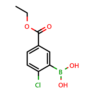 Chemical structure of (2-chloro-5-(ethoxycarbonyl)phenyl)boronic acid , CAS 913835-93-5, AChemBlock Q66700