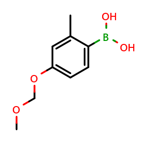Chemical structure of (4-(methoxymethoxy)-2-methylphenyl)boronic acid , CAS 1260374-05-7, AChemBlock Q66702