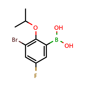 Chemical structure of (3-bromo-5-fluoro-2-isopropoxyphenyl)boronic acid , CAS 352534-84-0, AChemBlock Q66708