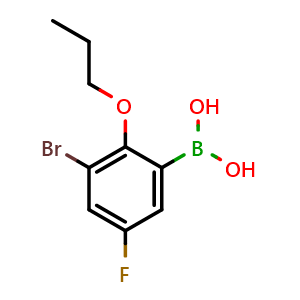 Chemical structure of (3-bromo-5-fluoro-2-propoxyphenyl)boronic acid , CAS 868272-84-8, AChemBlock Q66711