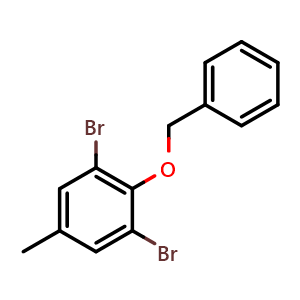 Chemical structure of 2-(benzyloxy)-1,3-dibromo-5-methylbenzene , CAS 84379-34-0, AChemBlock Q66741