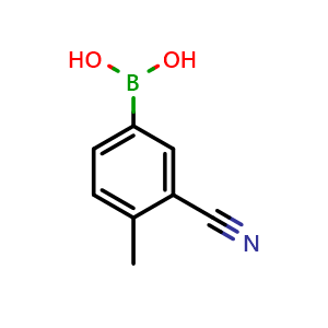 Chemical structure of (3-cyano-4-methylphenyl)boronic acid , CAS 911210-49-6, AChemBlock Q66764