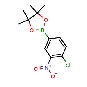 Chemical structure of 2-(4-chloro-3-nitrophenyl)-4,4,5,5-tetramethyl-1,3,2-dioxaborolane , CAS 913836-26-7, AChemBlock Q66773