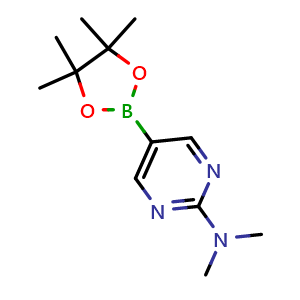 Chemical structure of N,N-dimethyl-5-(4,4,5,5-tetramethyl-1,3,2-dioxaborolan-2-yl)pyrimidin-2-amine , CAS 1032759-30-0, AChemBlock Q66776