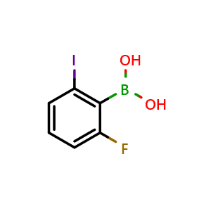 Chemical structure of (2-fluoro-6-iodophenyl)boronic acid , CAS 870777-22-3, AChemBlock Q66793