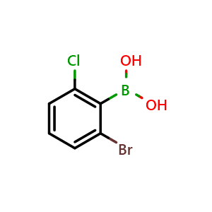 Chemical structure of (2-bromo-6-chlorophenyl)boronic acid , CAS 1107580-65-3, AChemBlock Q66801
