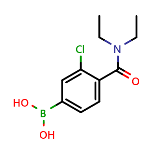 Chemical structure of (3-chloro-4-(diethylcarbamoyl)phenyl)boronic acid , CAS 850589-48-9, AChemBlock Q66845