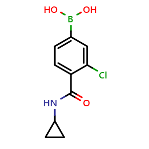 Chemical structure of (3-chloro-4-(cyclopropylcarbamoyl)phenyl)boronic acid , CAS 850589-44-5, AChemBlock Q66848