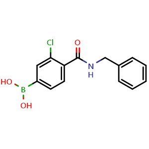 Chemical structure of (4-(benzylcarbamoyl)-3-chlorophenyl)boronic acid , CAS 850589-42-3, AChemBlock Q66849