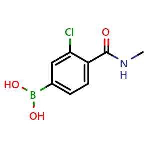 Chemical structure of (3-chloro-4-(methylcarbamoyl)phenyl)boronic acid , CAS 850589-39-8, AChemBlock Q66851