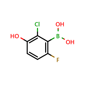 Chemical structure of (2-chloro-6-fluoro-3-hydroxyphenyl)boronic acid , CAS 957121-07-2, AChemBlock Q66853