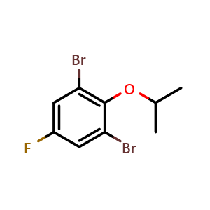 Chemical structure of 1,3-dibromo-5-fluoro-2-isopropoxybenzene , CAS 1224604-19-6, AChemBlock Q66886