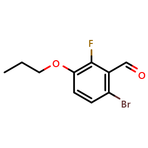 Chemical structure of 6-bromo-2-fluoro-3-propoxybenzaldehyde , CAS 1114809-09-4, AChemBlock Q66897