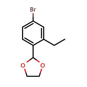 Chemical structure of 2-(4-bromo-2-ethylphenyl)-1,3-dioxolane , CAS 2221812-15-1, AChemBlock Q66946